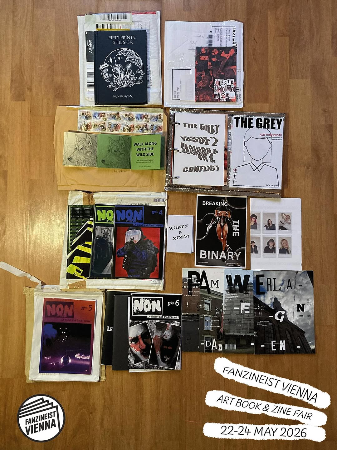 First batch of zines received via mail for Fanzineist Vienna 2026