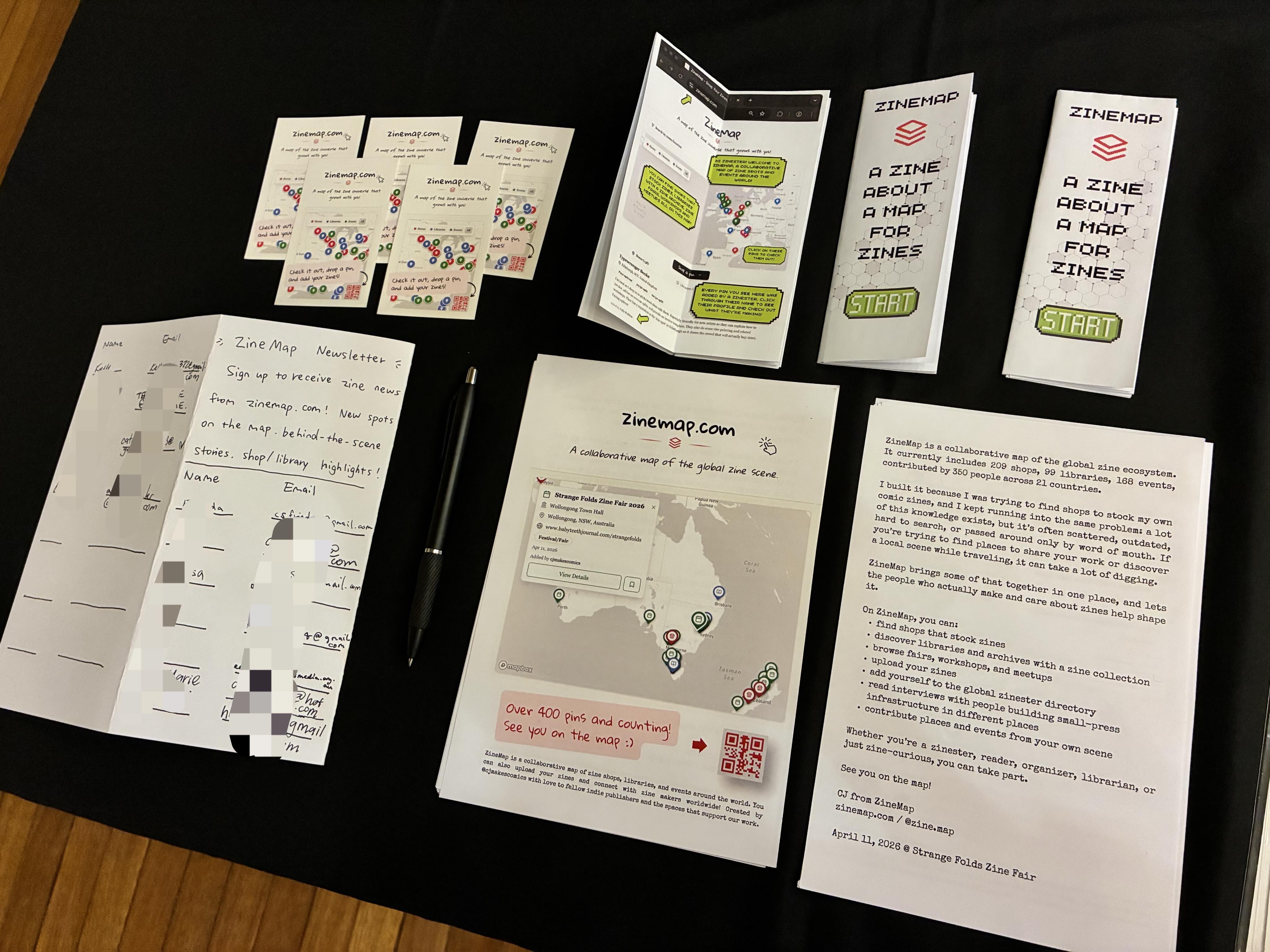 ZineMap table display and promo at Strange Folds, 2026
