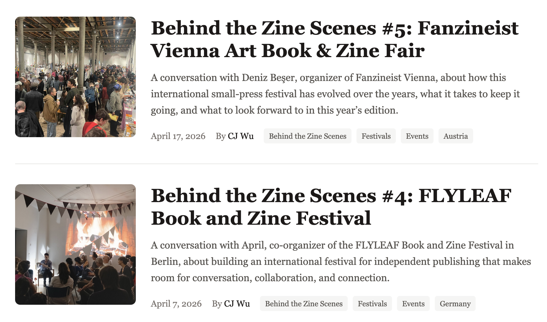ZineMap story graphics for new interviews: FLYLEAF, Fanzineist Vienna, and more