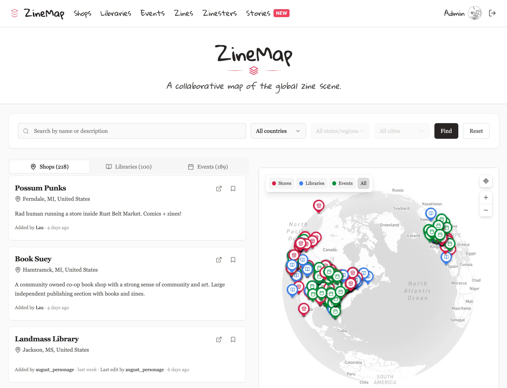 ZineMap map and community stats: new pins, zines, and directory growth